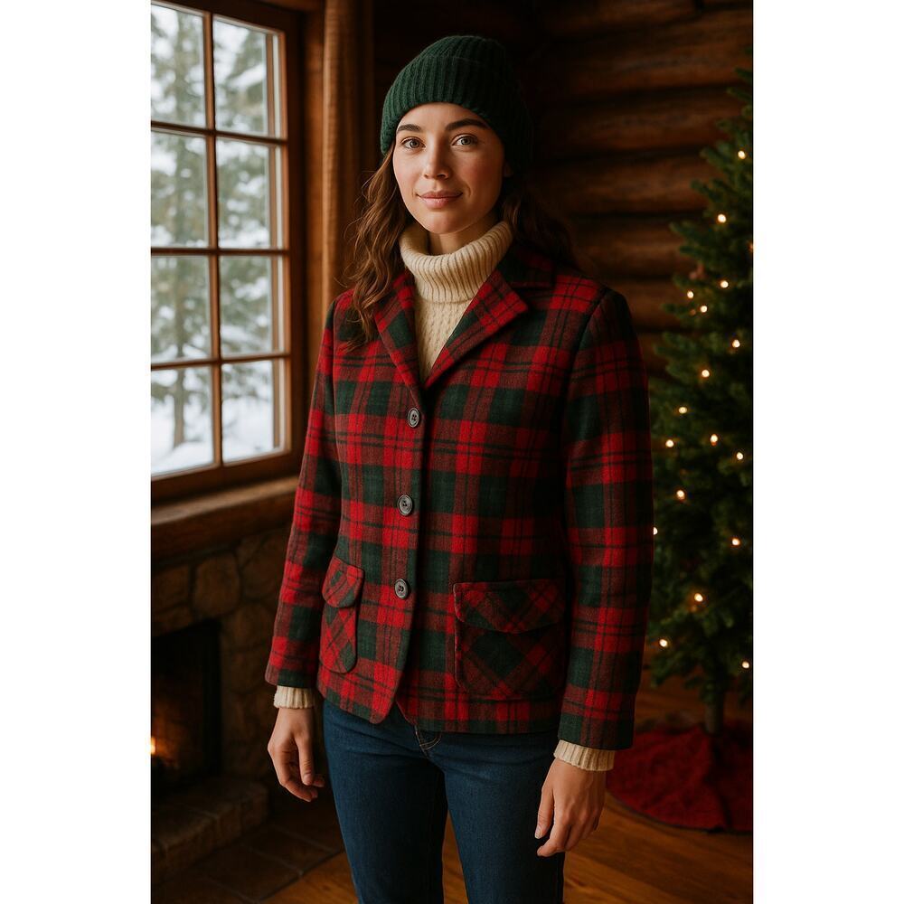 1960s Pendleton “49er” Wool Jacket – Vintage Red & Green Tartan Plaid – XS/S